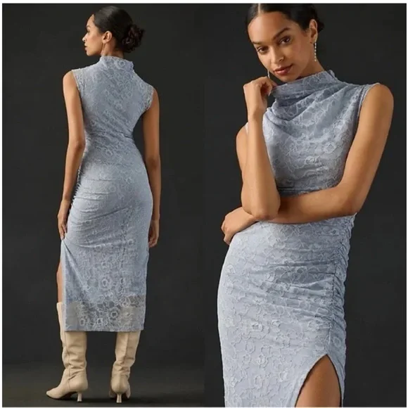 the maya ruched cowl-neck dress By Anthropologie The Maya Ruched Cowl-Neck Sequin Mesh Dress